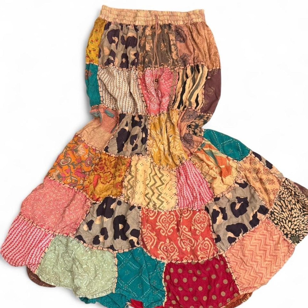 bobo patchwork maxi tiered floral animal print gypsy festival cottage core skirt